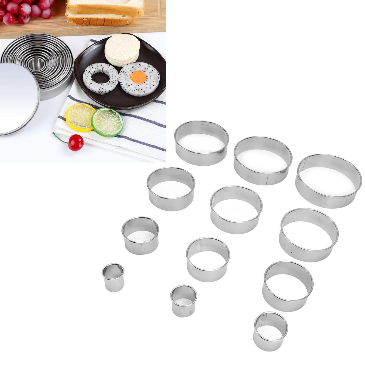 12pcs Portable Round Cookie Molds Mousse Cake Ring Mould Stainless Steel Baking Accessories