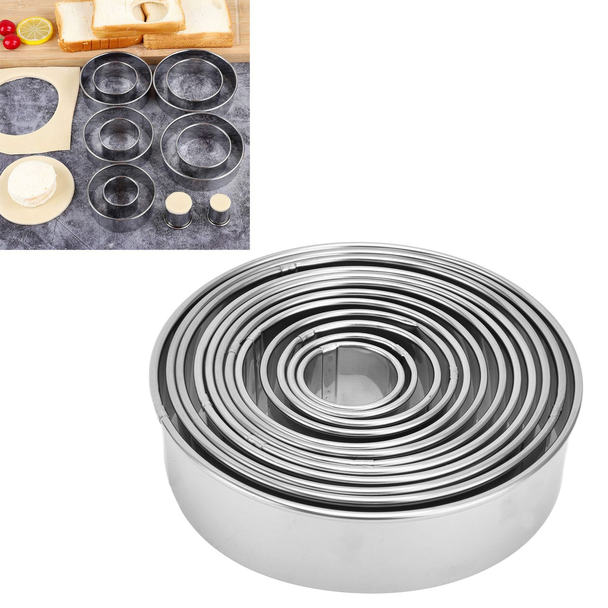 12pcs Portable Round Cookie Molds Mousse Cake Ring Mould Stainless Steel Baking Accessories