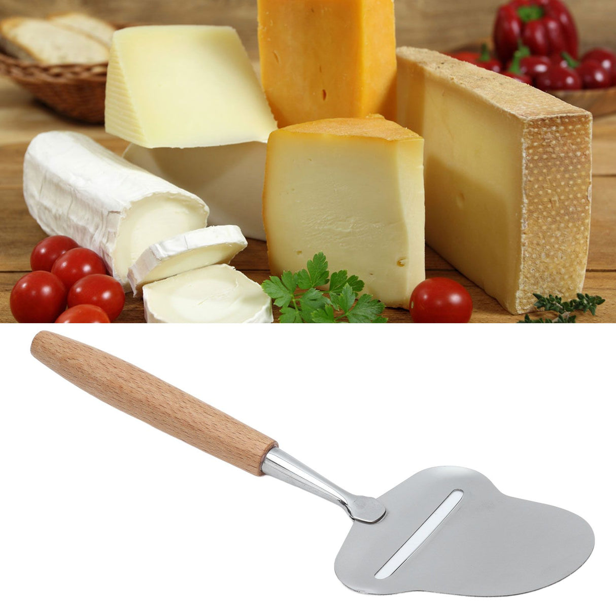 Wood Handle Cheese Spatula Stainless Steel Adjustable Thickness Cheese Planer for Semi Hard Cheese