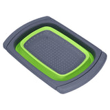 Green Foldable Drain Basket Silicone Collapsible Fruit Vegetable Wash Strainer Basket for Home Kitchen - Front View