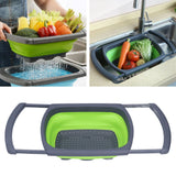 Green Foldable Drain Basket Silicone Collapsible Fruit Vegetable Wash Strainer Basket for Home Kitchen - Extra Image