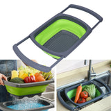 Green Foldable Drain Basket Silicone Collapsible Fruit Vegetable Wash Strainer Basket for Home Kitchen