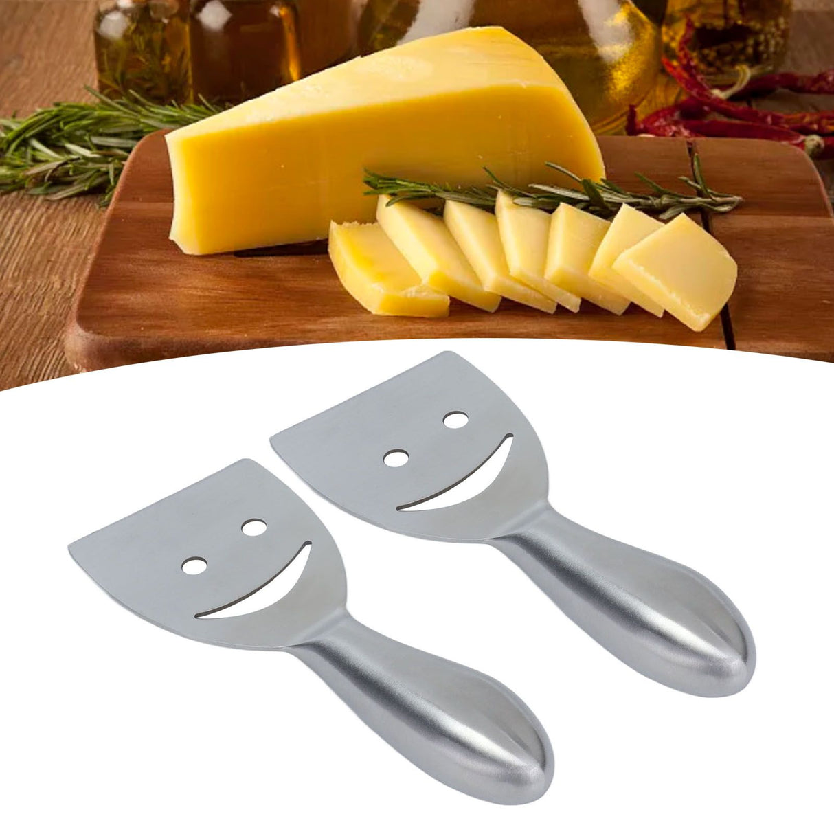 2pcs Cheese Plane Multifunctional Stainless Steel Smile Style Cheese Shaver for Kitchen Baking