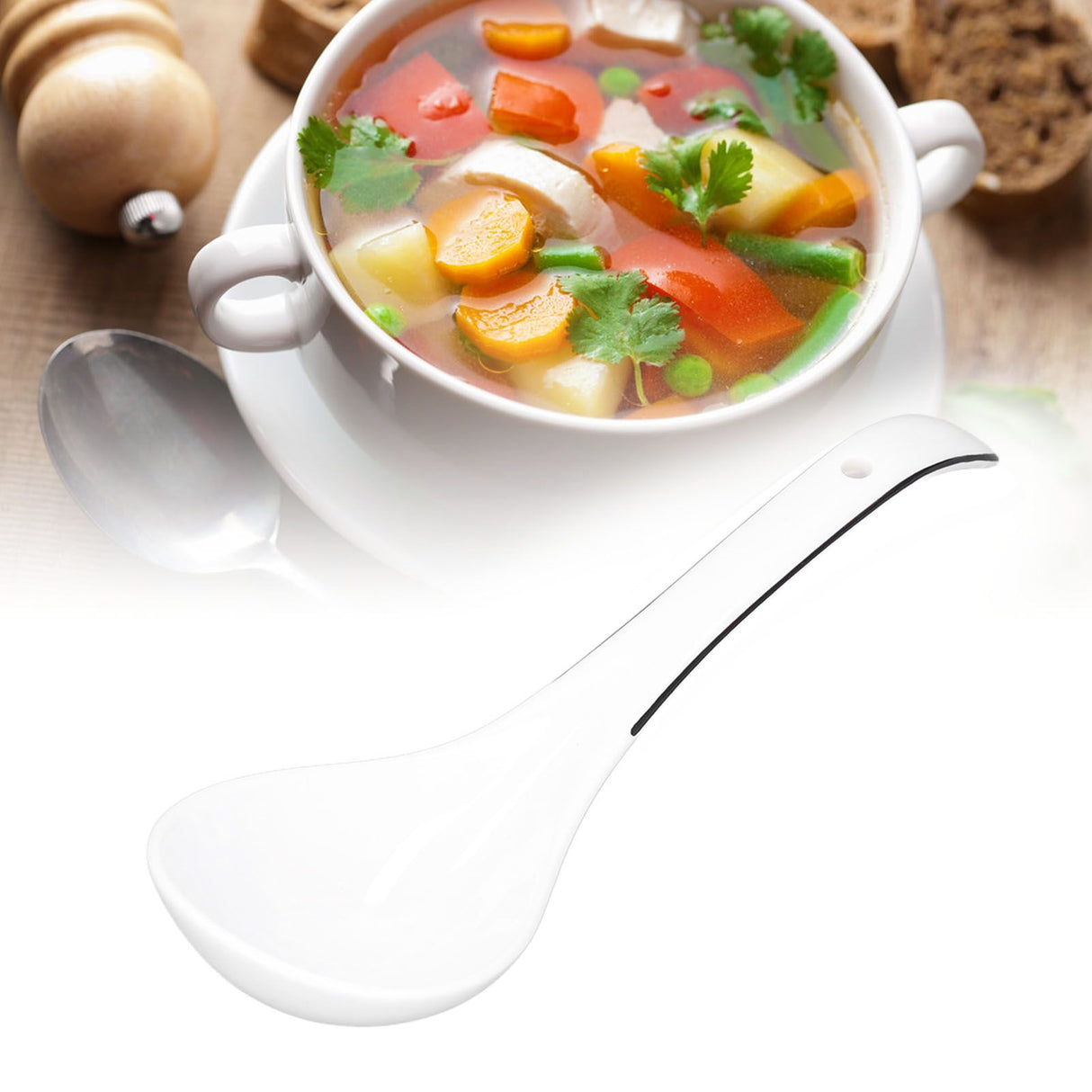Large Porcelain Spoon White Multipurpose Long Handle Ceramic Porridge Spoon for Home Restaurant