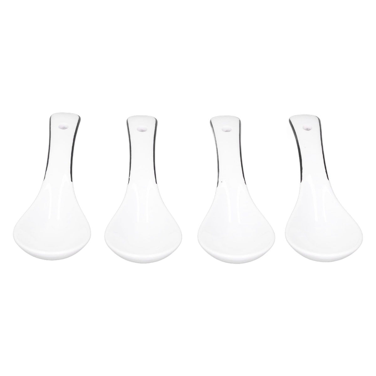 4PCS White Ceramic Spoon Coffee Scoop Dessert Ice Cream Scoop Tableware Spoon for Kitchen