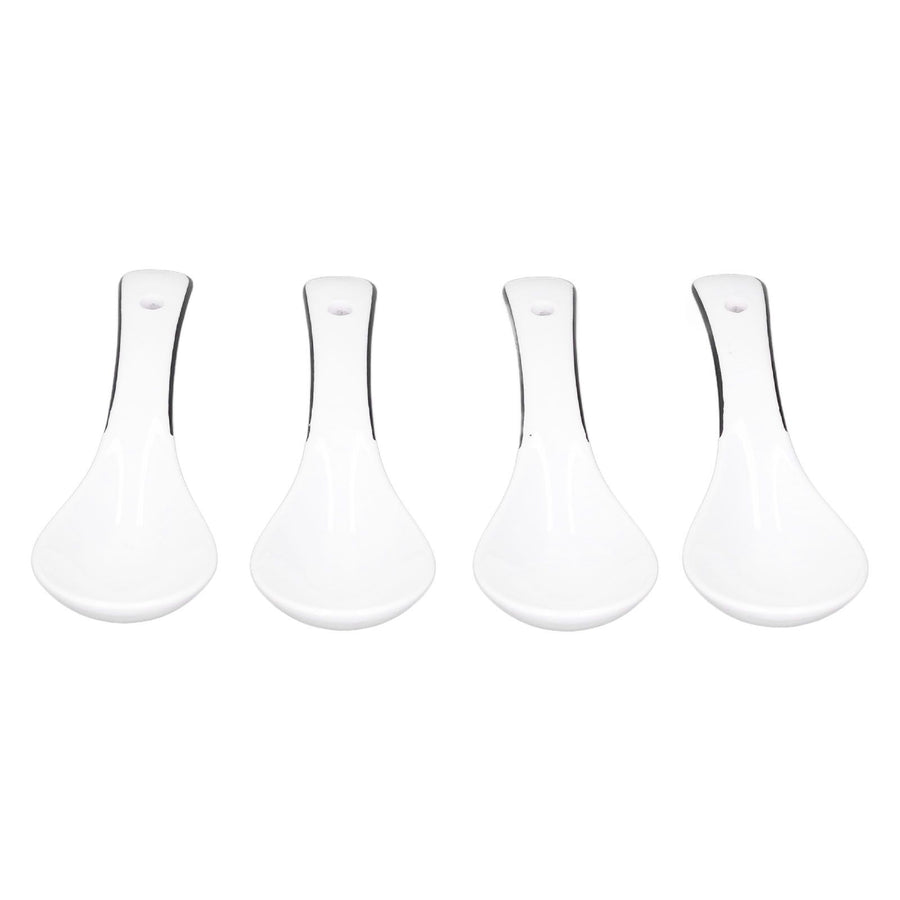 4PCS White Ceramic Spoon Coffee Scoop Dessert Ice Cream Scoop Tableware Spoon for Kitchen