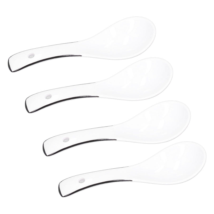 4PCS White Ceramic Spoon Coffee Scoop Dessert Ice Cream Scoop Tableware Spoon for Kitchen