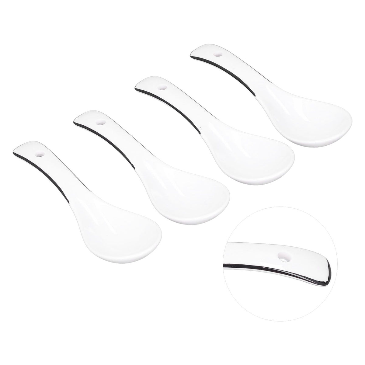 4PCS White Ceramic Spoon Coffee Scoop Dessert Ice Cream Scoop Tableware Spoon for Kitchen