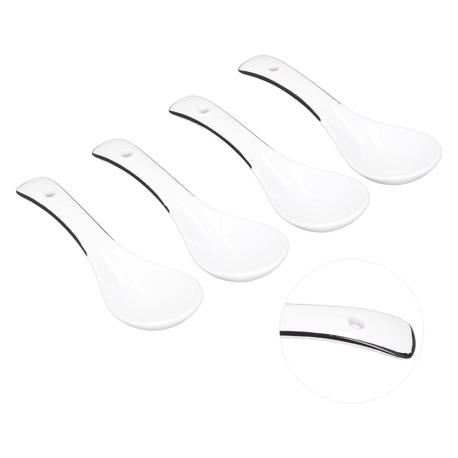 4PCS White Ceramic Spoon Coffee Scoop Dessert Ice Cream Scoop Tableware Spoon for Kitchen