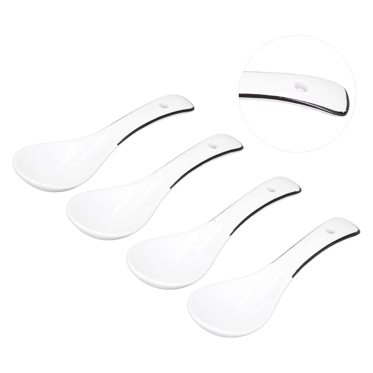 4PCS White Ceramic Spoon Coffee Scoop Dessert Ice Cream Scoop Tableware Spoon for Kitchen