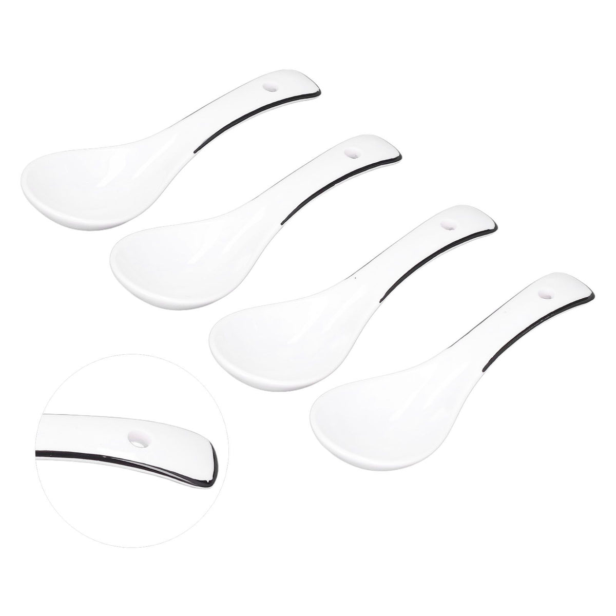4PCS White Ceramic Spoon Coffee Scoop Dessert Ice Cream Scoop Tableware Spoon for Kitchen