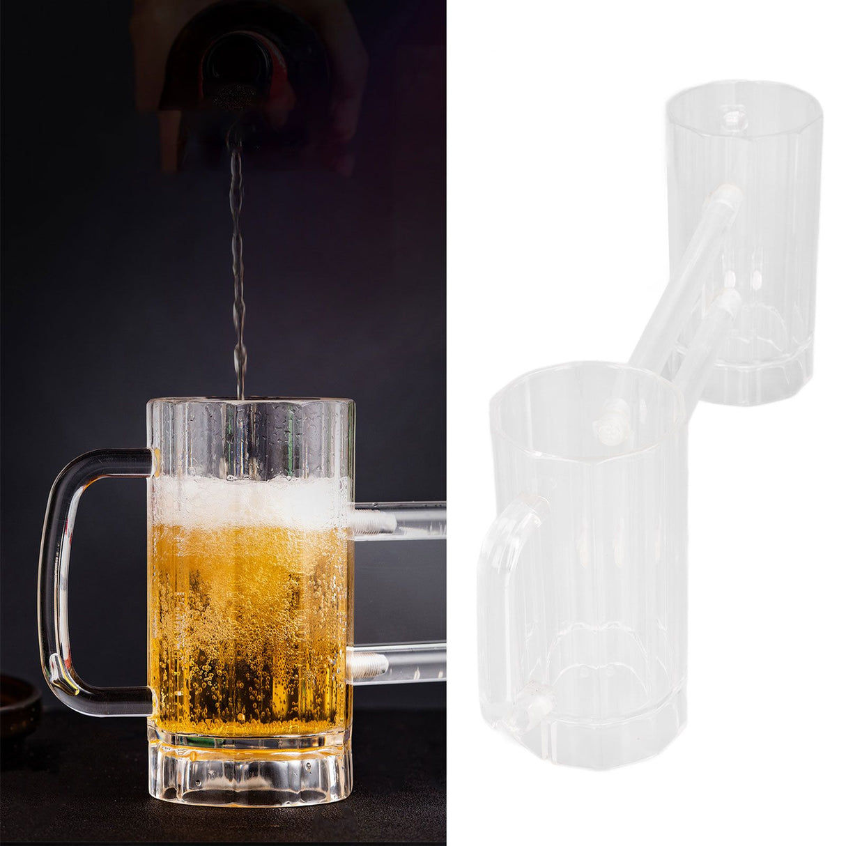 Beer Mug Acrylic Double Conjoined Beer Glass with Handle for Bar KTV Game Competition 430ml / 14.5oz