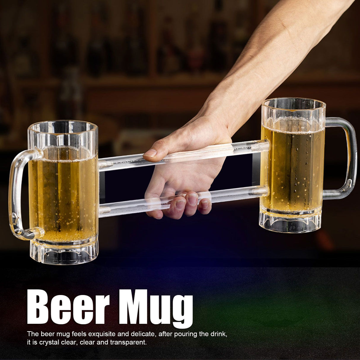Beer Mug Acrylic Double Conjoined Beer Glass with Handle for Bar KTV Game Competition 430ml / 14.5oz