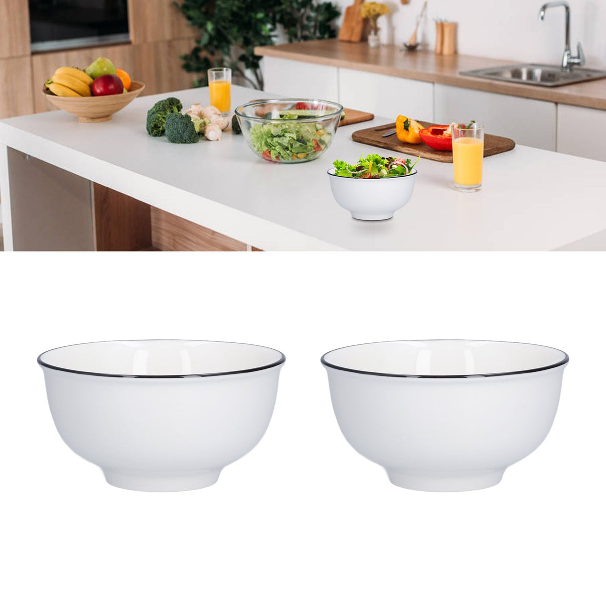 4PCS 6in Soup Bowl White Ceramic Noodle Bowl Eco Friendly Rice Bowl for Kitchen Restaurant