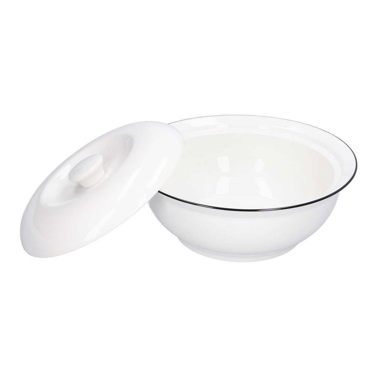 9in Soup Bowl with Lid Large Capacity 1500ml Stew Bowl Harmless White Ceramic Kitchen Bowl