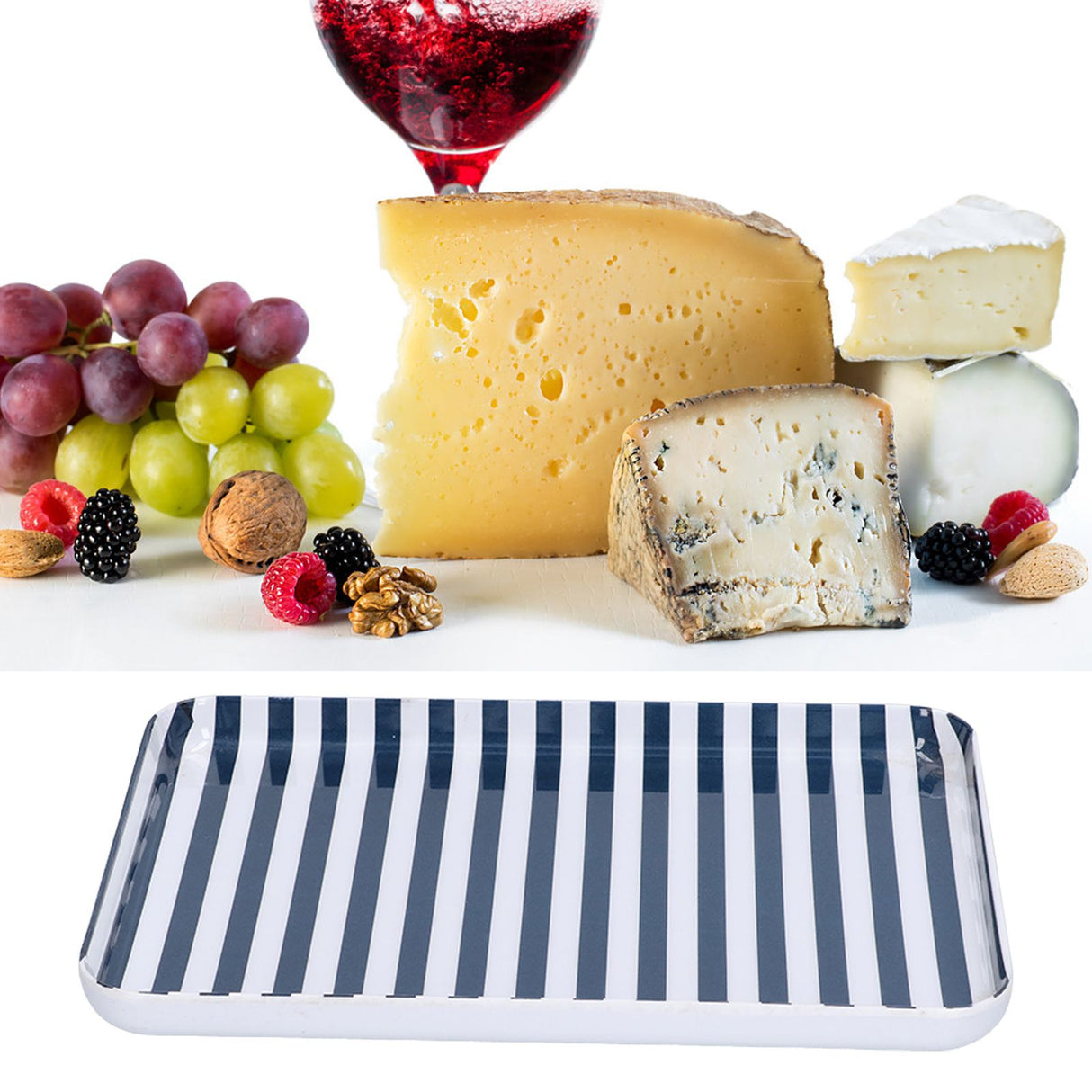 Fruit Tray Blue White Stripe Melamine Safe Environmentally Friendly Colourfast Dessert Platter for Restaurant