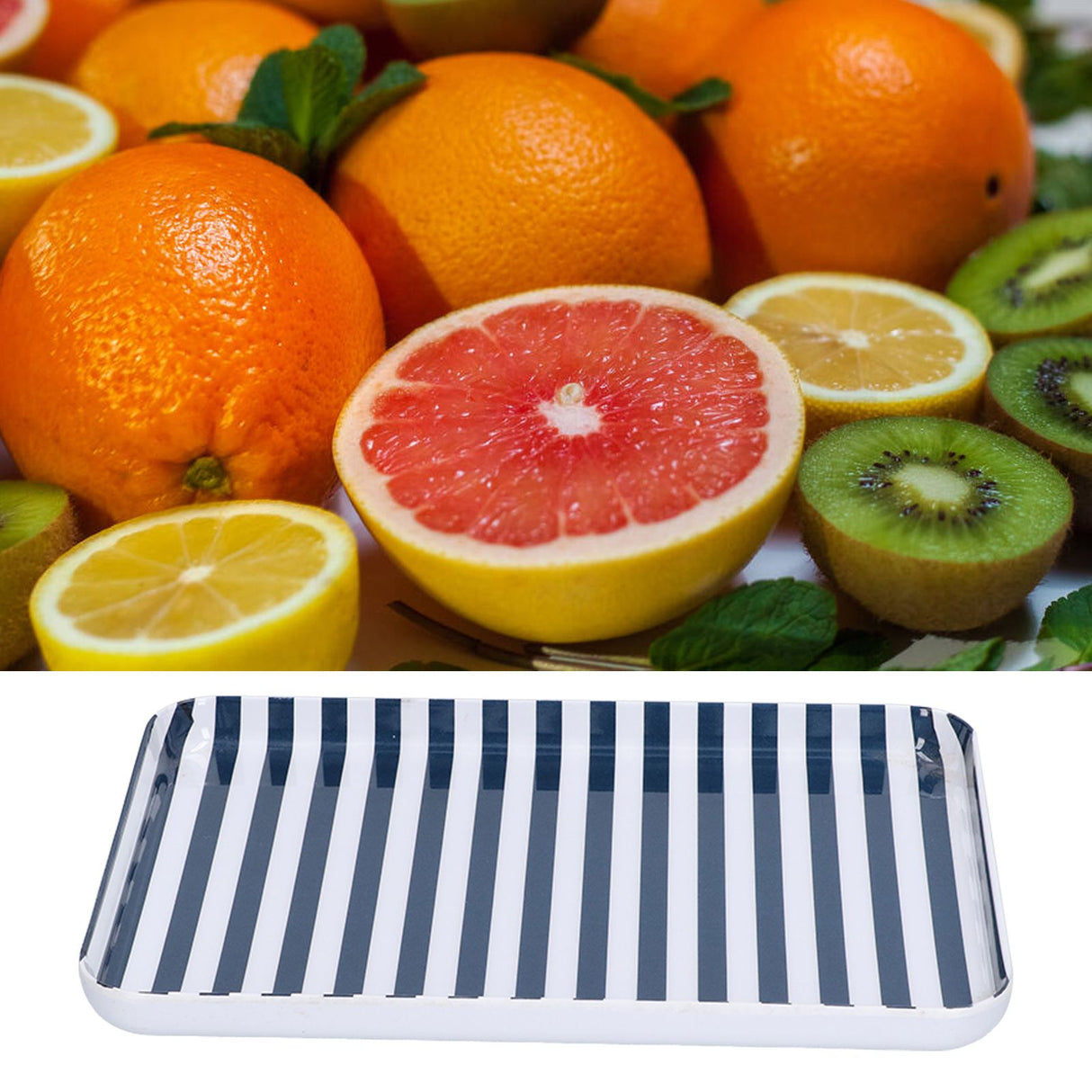 Fruit Tray Blue White Stripe Melamine Safe Environmentally Friendly Colourfast Dessert Platter for Restaurant