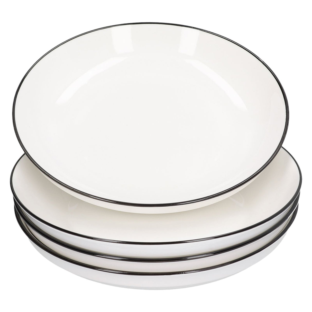 4Pcs Ceramic Dinner Plates Set Black Line Tableware 8 Inch Round Plate for Salads Steak Plate