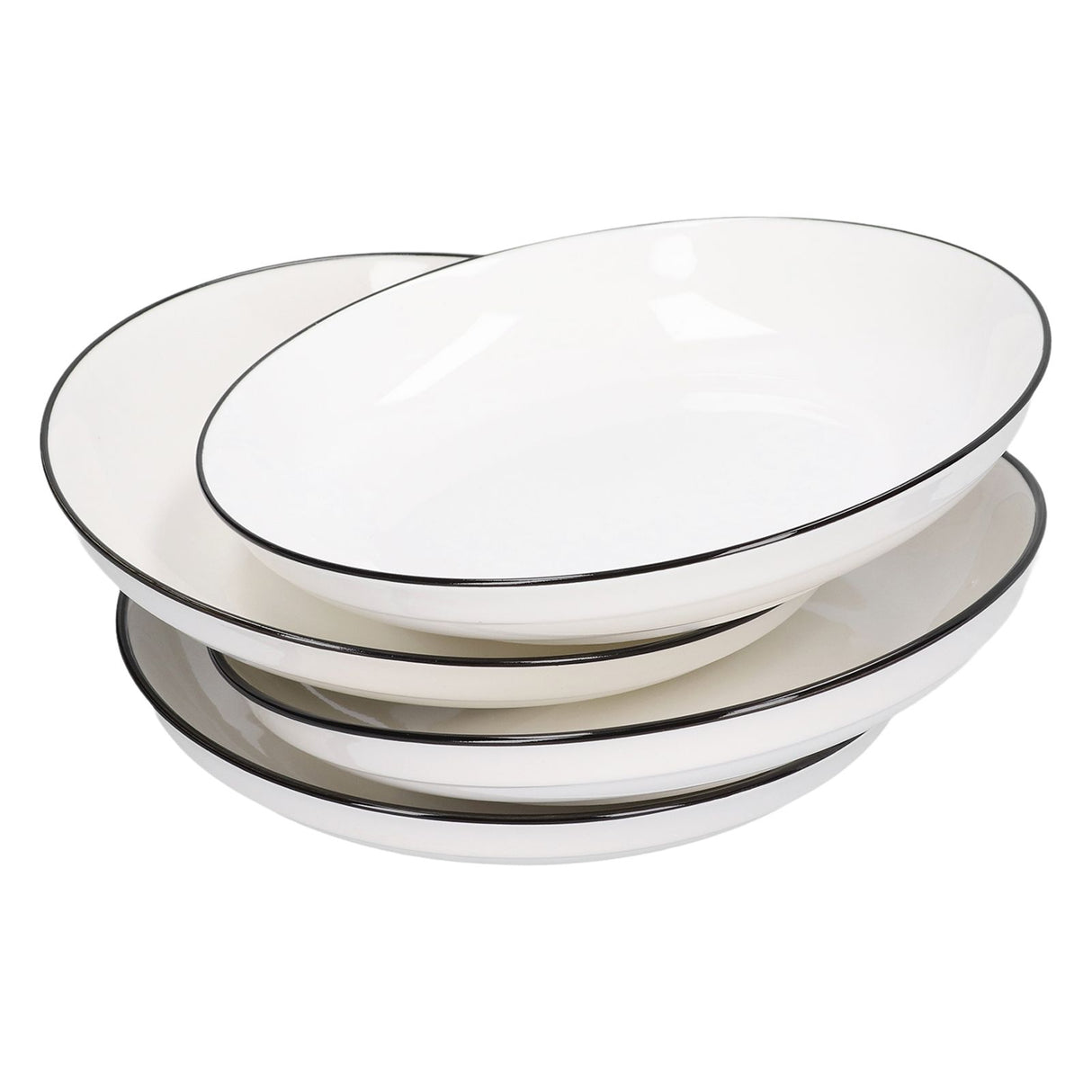 4Pcs Ceramic Dinner Plates Set Black Line Tableware 8 Inch Round Plate for Salads Steak Plate