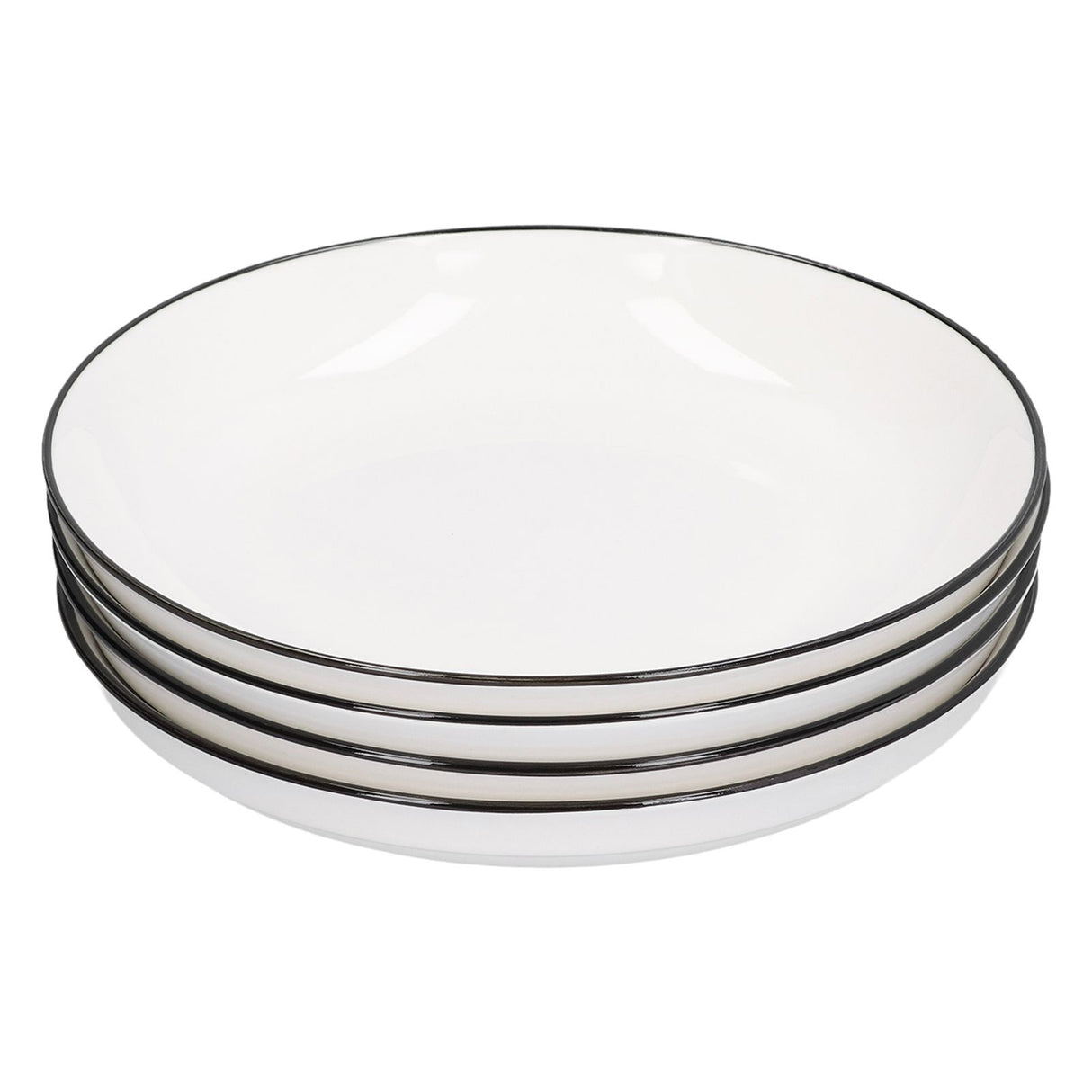 4Pcs Ceramic Dinner Plates Set Black Line Tableware 8 Inch Round Plate for Salads Steak Plate