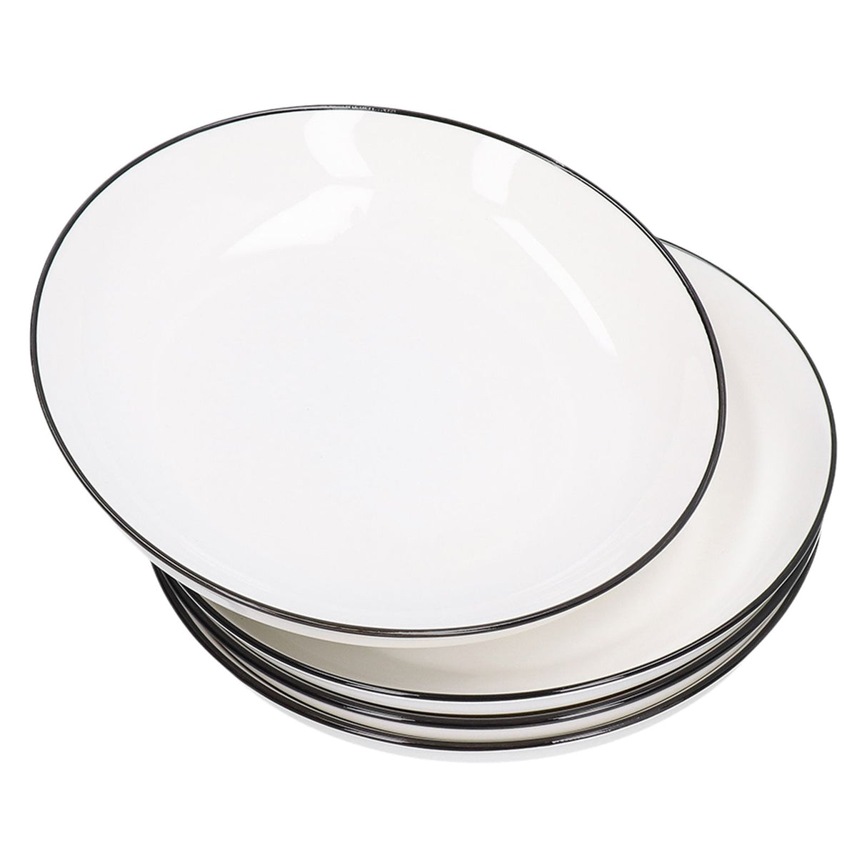 4Pcs Ceramic Dinner Plates Set Black Line Tableware 8 Inch Round Plate for Salads Steak Plate
