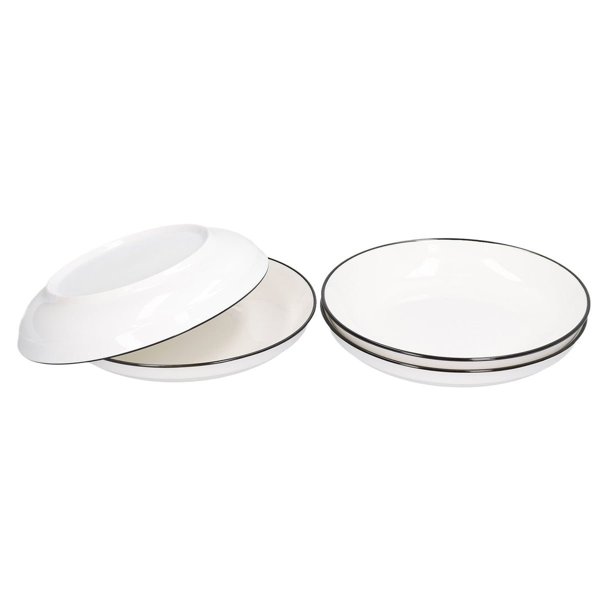 4Pcs Ceramic Dinner Plates Set Black Line Tableware 8 Inch Round Plate for Salads Steak Plate