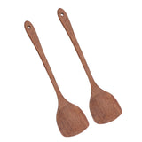 2pcs Wooden Spatula Household Hanging Long Handle Flat Wooden Spatula for Mixing and Turning38.5cm / 15.2in