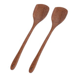 2pcs Wooden Spatula Household Hanging Long Handle Flat Wooden Spatula for Mixing and Turning38.5cm / 15.2in - Close-Up Angle