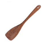 Natural Wood Long Handle Spatula Frying Spatula Round Hole Wall Mounted Kitchen UtensilOblique Spatula - Side View