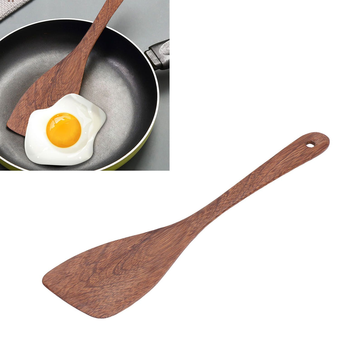 Natural Wood Long Handle Spatula Frying Spatula Round Hole Wall Mounted Kitchen UtensilOblique Spatula