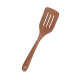 Natural Wood Long Handle Spatula Frying Spatula Round Hole Wall Mounted Kitchen UtensilLeak Spatula - Side View