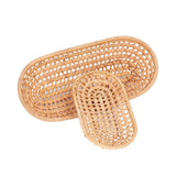 2pcs Bread Basket Handmade Rattan Storage Baskets for Bread Candy Biscuits Finger Food Fruit - Rear View