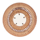 Blue and White Porcelain Coaster Round Woven Rattan Blue White Porcelain Cup Holder for Basil Cups Rattan Cups10cm/3.9in - Extra Image