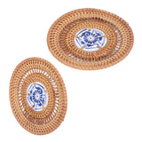 Blue and White Porcelain Coaster Round Woven Rattan Blue White Porcelain Cup Holder for Basil Cups Rattan Cups10cm/3.9in - Extra Image