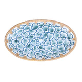 Woven Rattan Ceramic Plate Oval Woven Rattan Porcelain Fruit Plate for Wedding Party Banquet BirthdayInk Blue Flowers - Front View