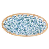 Woven Rattan Ceramic Plate Oval Woven Rattan Porcelain Fruit Plate for Wedding Party Banquet BirthdayInk Blue Flowers
