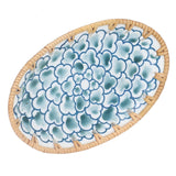 Woven Rattan Ceramic Plate Oval Woven Rattan Porcelain Fruit Plate for Wedding Party Banquet BirthdayInk Blue Flowers - 45-Degree Angle