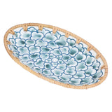 Woven Rattan Ceramic Plate Oval Woven Rattan Porcelain Fruit Plate for Wedding Party Banquet BirthdayInk Blue Flowers - Rear View