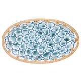 Woven Rattan Ceramic Plate Oval Woven Rattan Porcelain Fruit Plate for Wedding Party Banquet BirthdayInk Blue Flowers