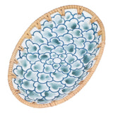 Woven Rattan Ceramic Plate Oval Woven Rattan Porcelain Fruit Plate for Wedding Party Banquet BirthdayInk Blue Flowers