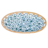 Woven Rattan Ceramic Plate Oval Woven Rattan Porcelain Fruit Plate for Wedding Party Banquet BirthdayInk Blue Flowers