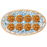 Woven Rattan Ceramic Plate Oval Woven Rattan Porcelain Fruit Plate for Wedding Party Banquet BirthdayInk Blue Flowers - Extra Image