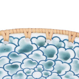 Woven Rattan Ceramic Plate Oval Woven Rattan Porcelain Fruit Plate for Wedding Party Banquet BirthdayInk Blue Flowers - Extra Image