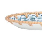 Woven Rattan Ceramic Plate Oval Woven Rattan Porcelain Fruit Plate for Wedding Party Banquet BirthdayInk Blue Flowers