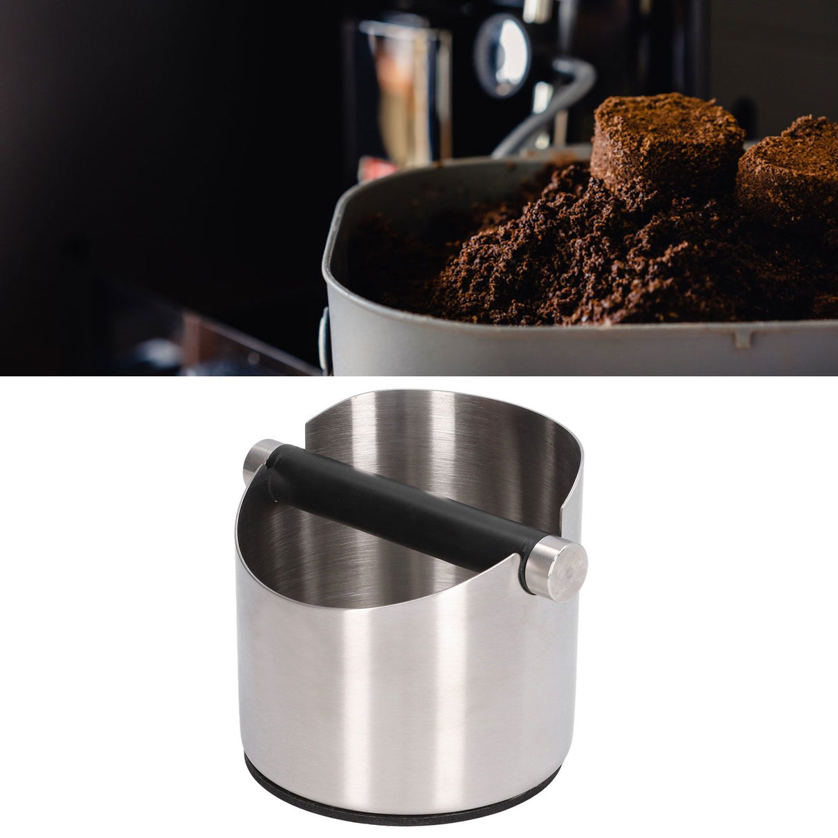 Coffee Grounds Bucket Stainless Steel Rubber Coffee Dump Bin for Home Restaurants BarsStainless Steel Small (FC‑04‑1)