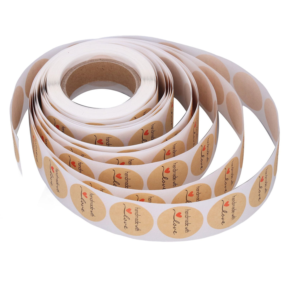 1 Roll Kraft Paper Stickers Handmade with Love Design Cute Heart Stationery Label Stickers for Food Labeling