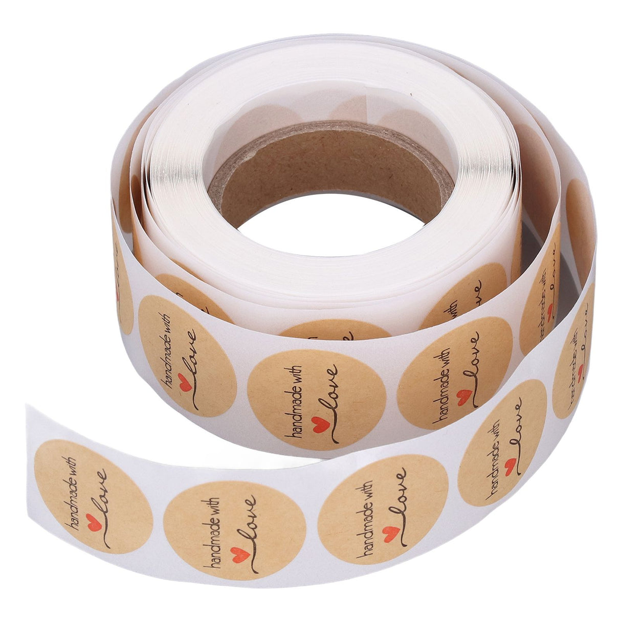 1 Roll Kraft Paper Stickers Handmade with Love Design Cute Heart Stationery Label Stickers for Food Labeling