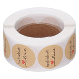 1 Roll Kraft Paper Stickers Handmade with Love Design Cute Heart Stationery Label Stickers for Food Labeling