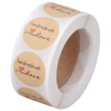 1 Roll Kraft Paper Stickers Handmade with Love Design Cute Heart Stationery Label Stickers for Food Labeling