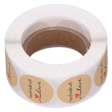 1 Roll Kraft Paper Stickers Handmade with Love Design Cute Heart Stationery Label Stickers for Food Labeling
